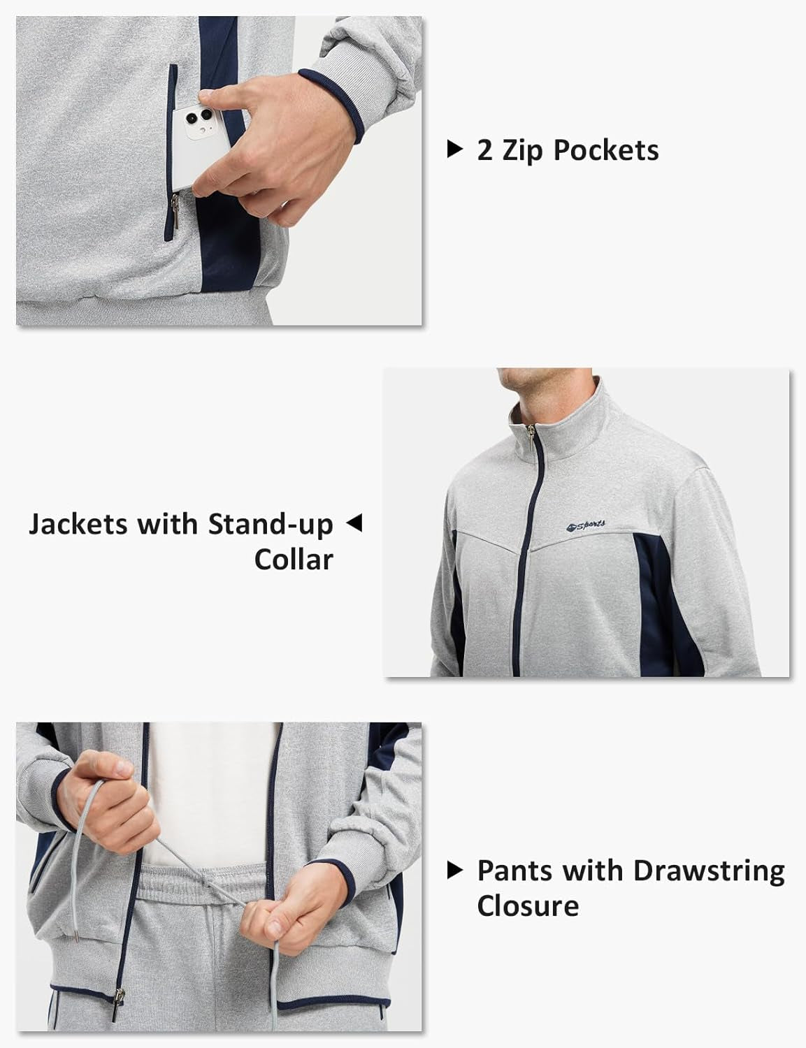 Men'S Tracksuit Athletic Sports Casual Full Zip Sweatsuit